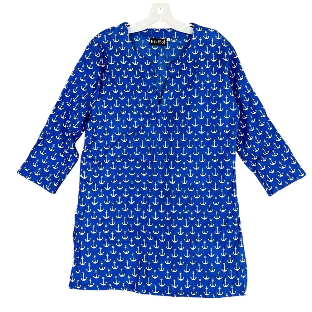 KikiSol Tunic Womens S Oversized Anchors‎ Nautical Sailing Club Everyday Chic